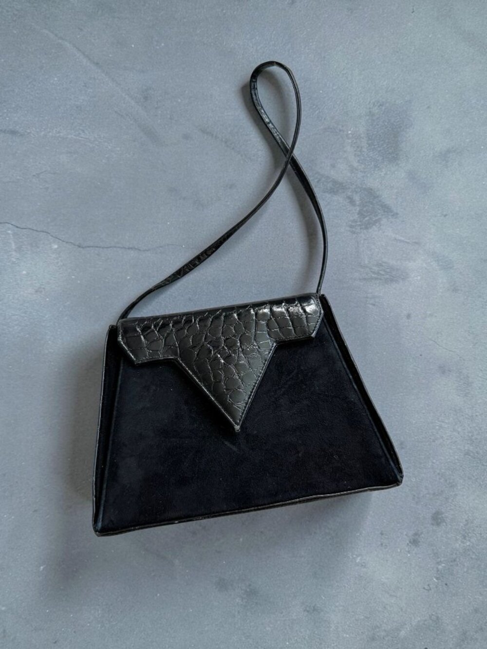 CAREY ADINA Vintage 1988 Black Suede Leather Handbag